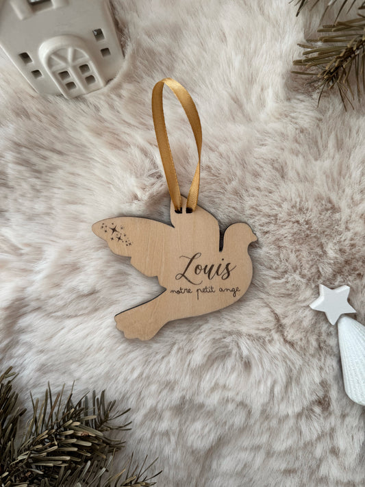 Colombe bébé ange personnalisé - Suspension sapin en bois