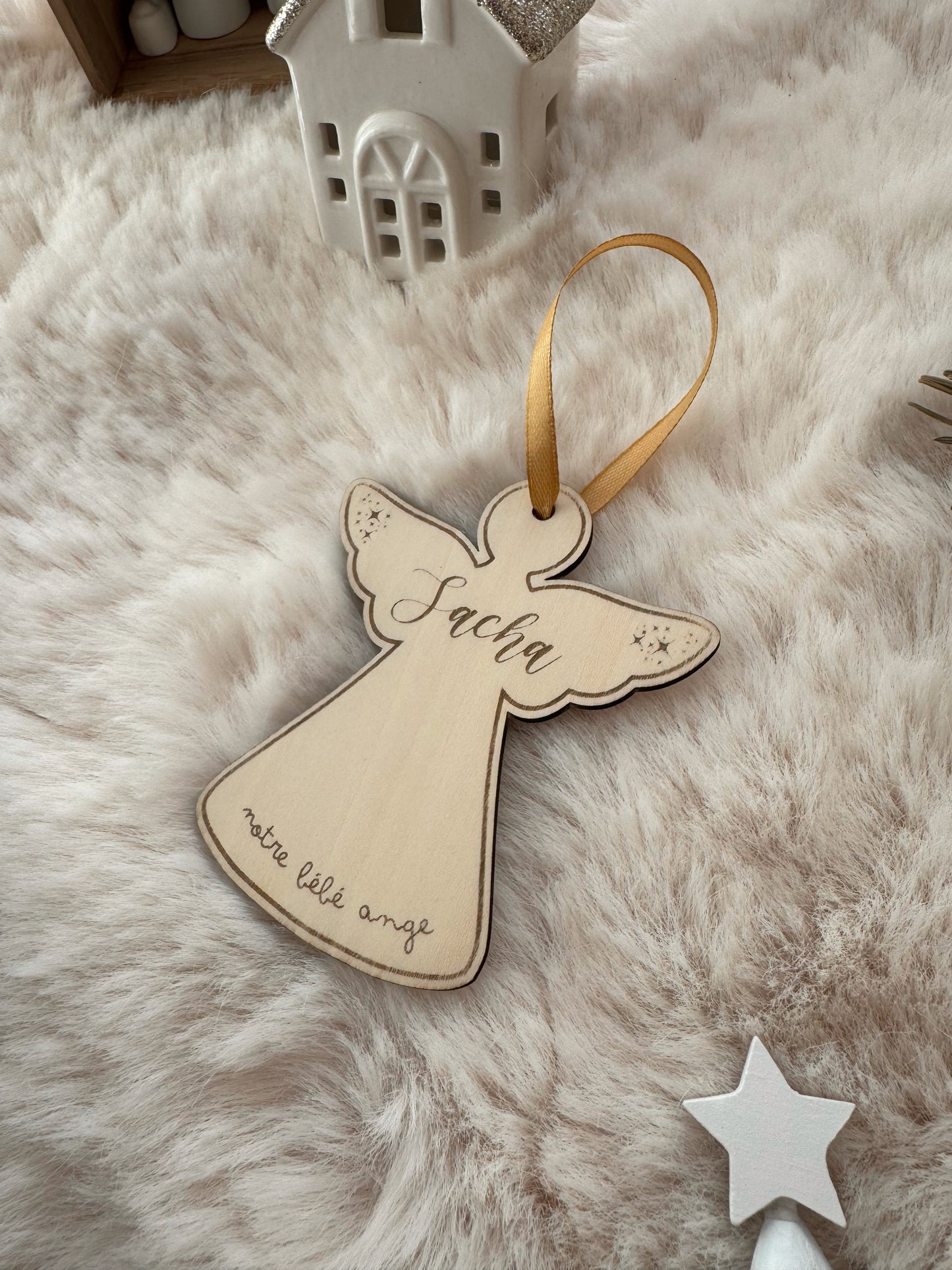 Bébé ange personnalisé - Suspension sapin en bois