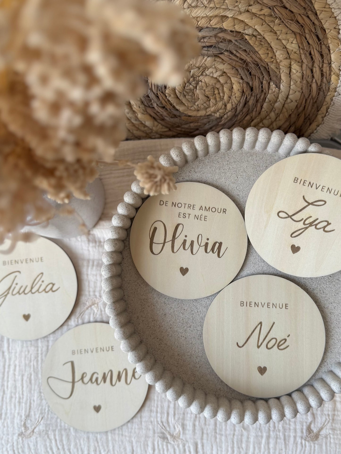 Carte bienvenue bébé en bois -  Annonce naissance - Prénom de bébé