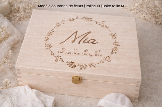 Boîte à souvenirs bébé personnalisée en bois