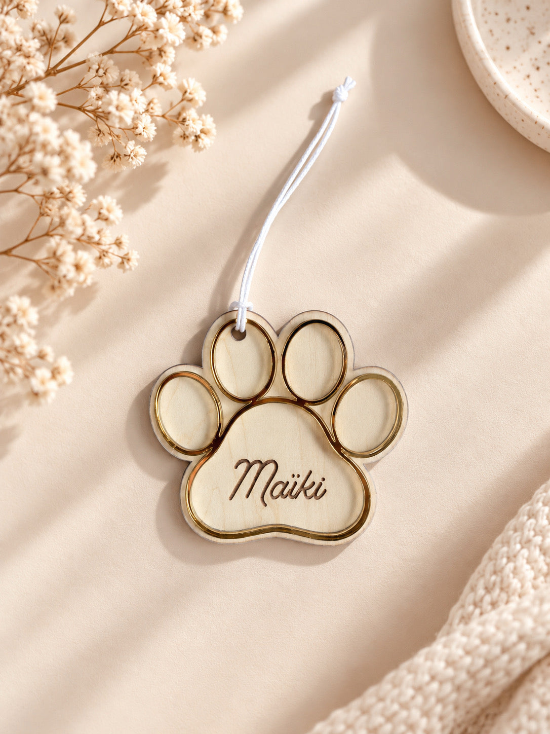 Patte chien ou chat personnalisée - Suspension sapin en bois