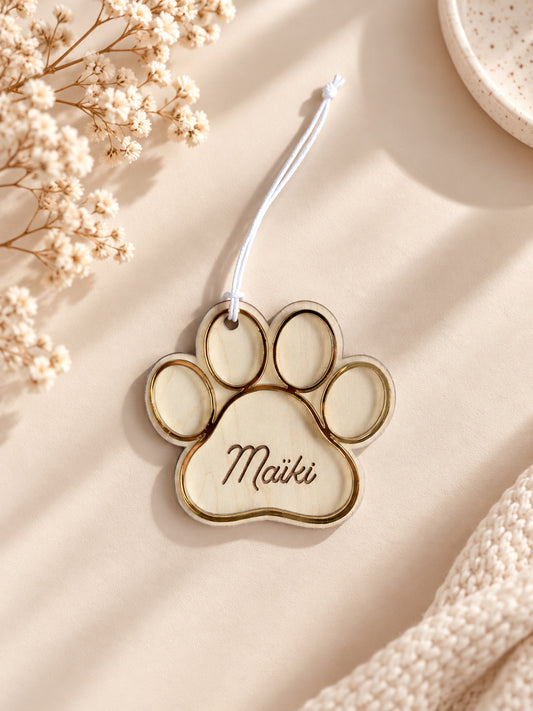Patte chien ou chat personnalisée - Suspension sapin en bois