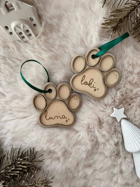 Patte chien ou chat personnalisée - Suspension sapin en bois