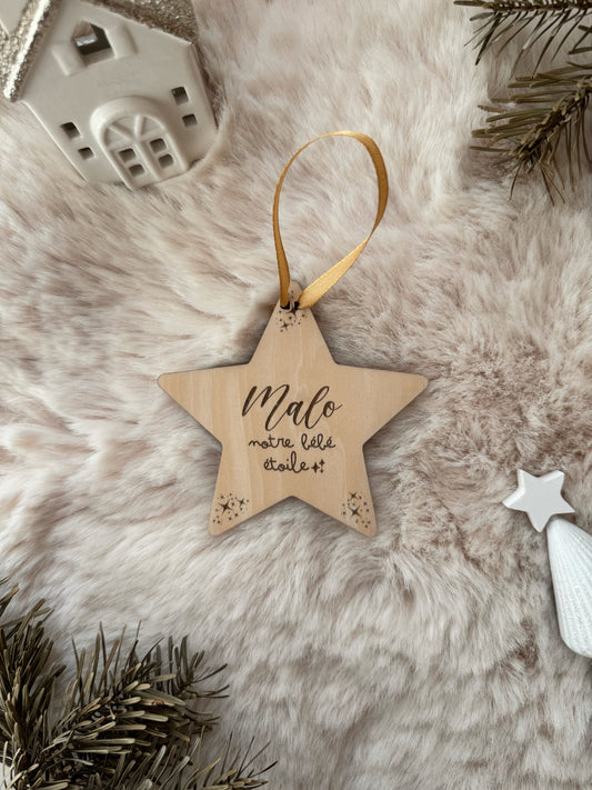 Bébé étoile personnalisé - Suspension sapin en bois