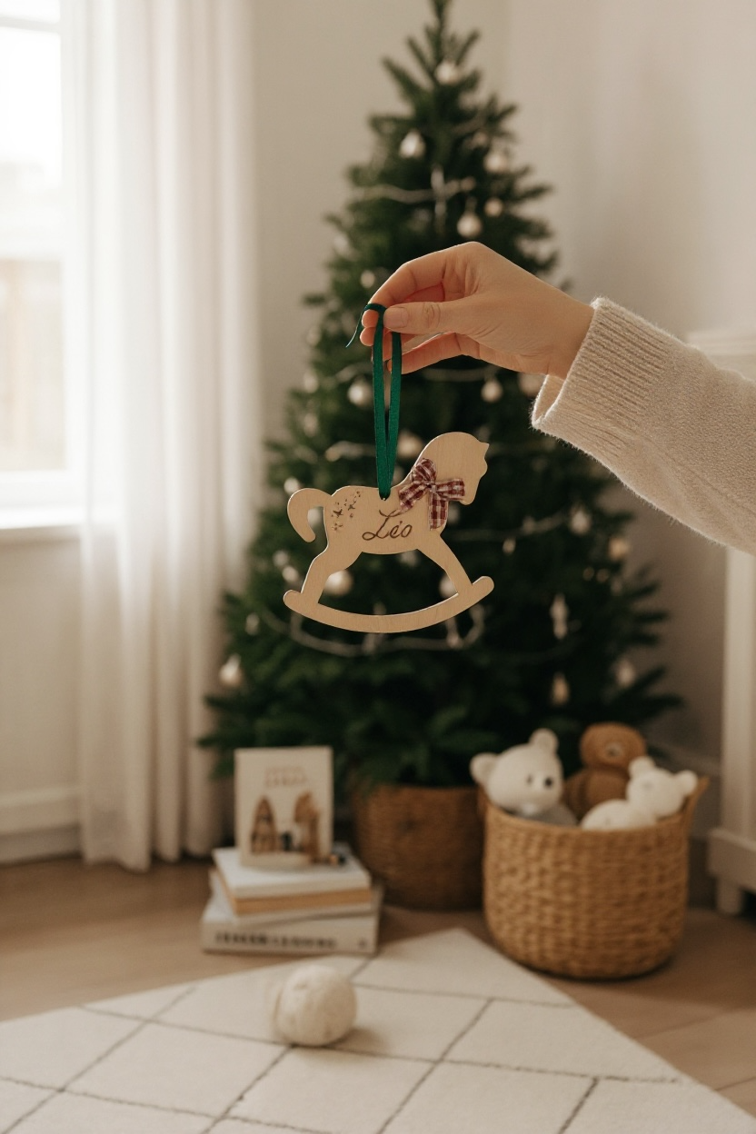 Cheval à bascule personnalisé - Suspension sapin en bois