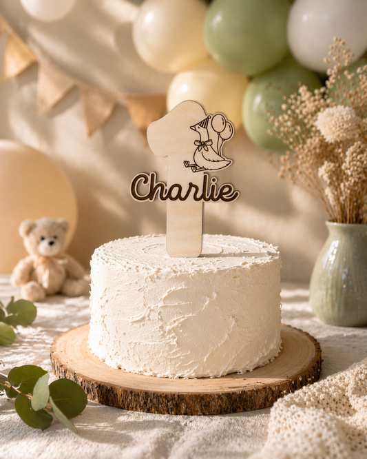 Cake topper personnalisé en bois - Thème oie