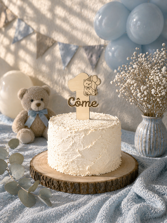 Cake topper personnalisé en bois - Thème ourson