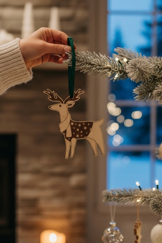 Renne de Noël - Suspension sapin en bois