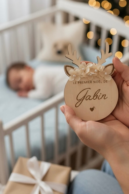 Renne de Noël en bois "Mon premier Noël”