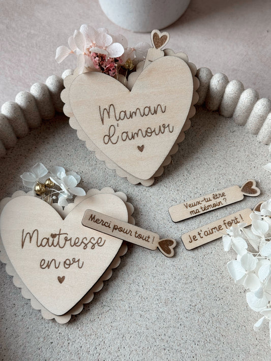 Magnet cœur fleuri avec message surprise – cadeau personnalisé