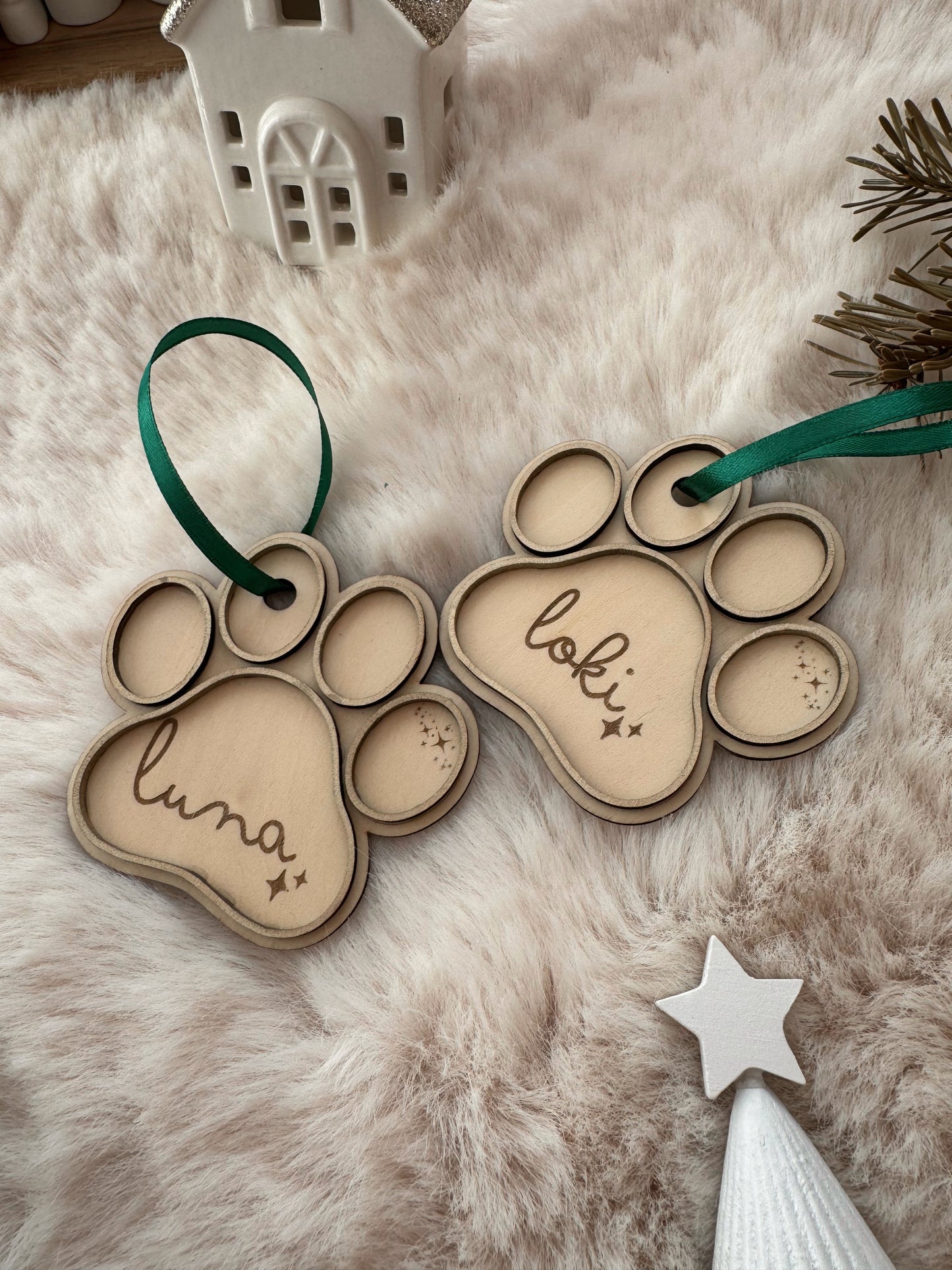 Patte chien ou chat personnalisée - Suspension sapin en bois