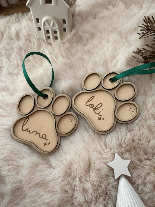 Patte chien ou chat personnalisée - Suspension sapin en bois