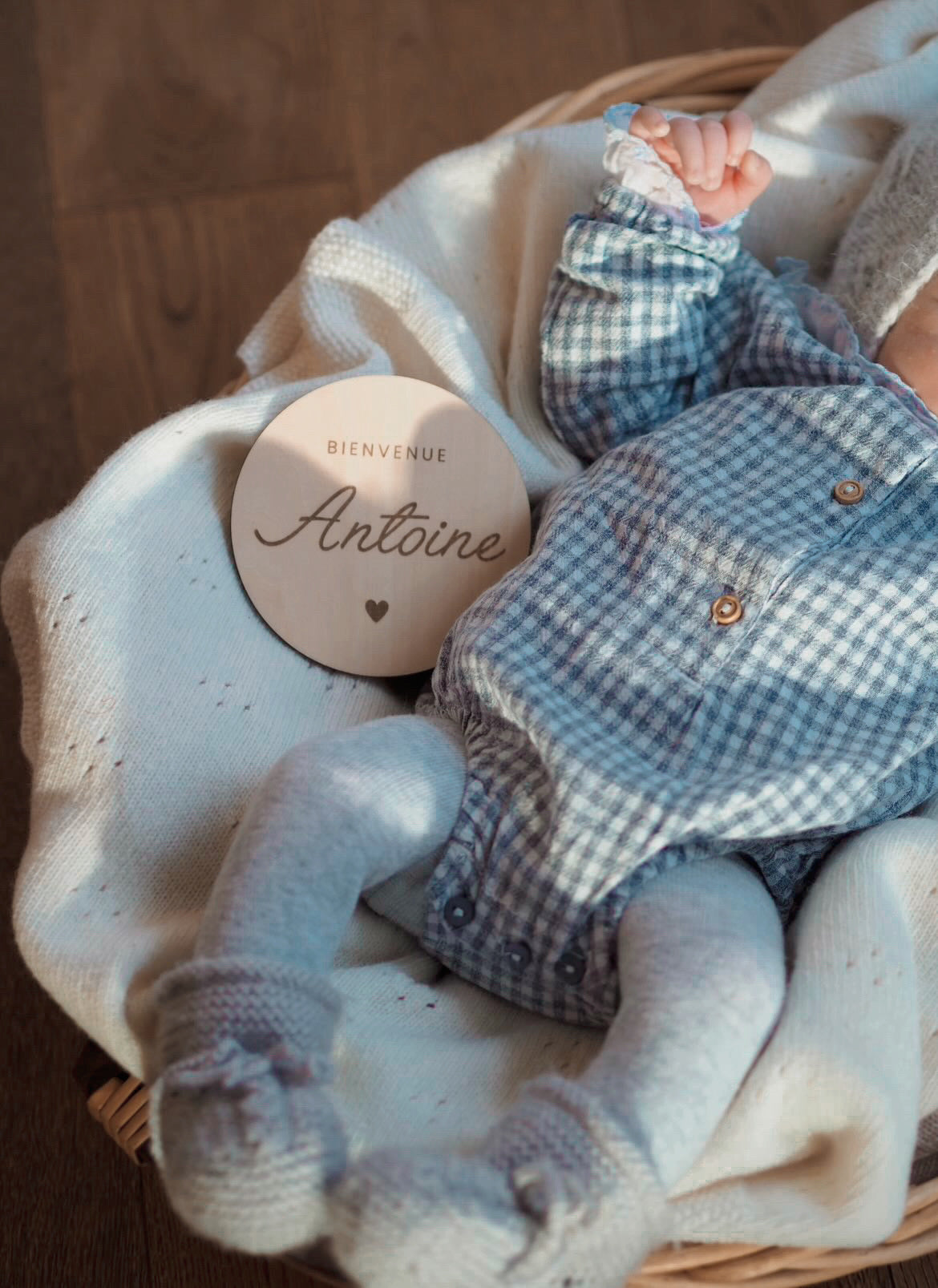 Carte bienvenue bébé en bois -  Annonce naissance - Prénom de bébé