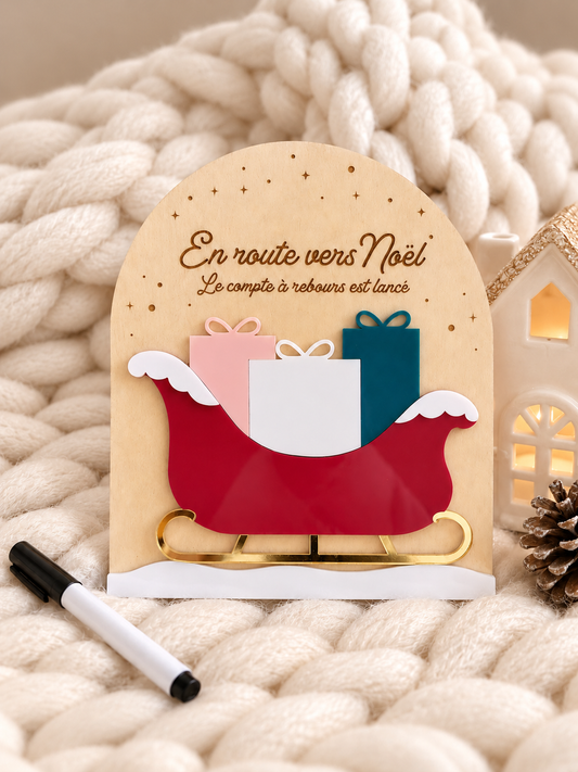 Panneau compte à rebours de Noël effaçable – En route vers Noël